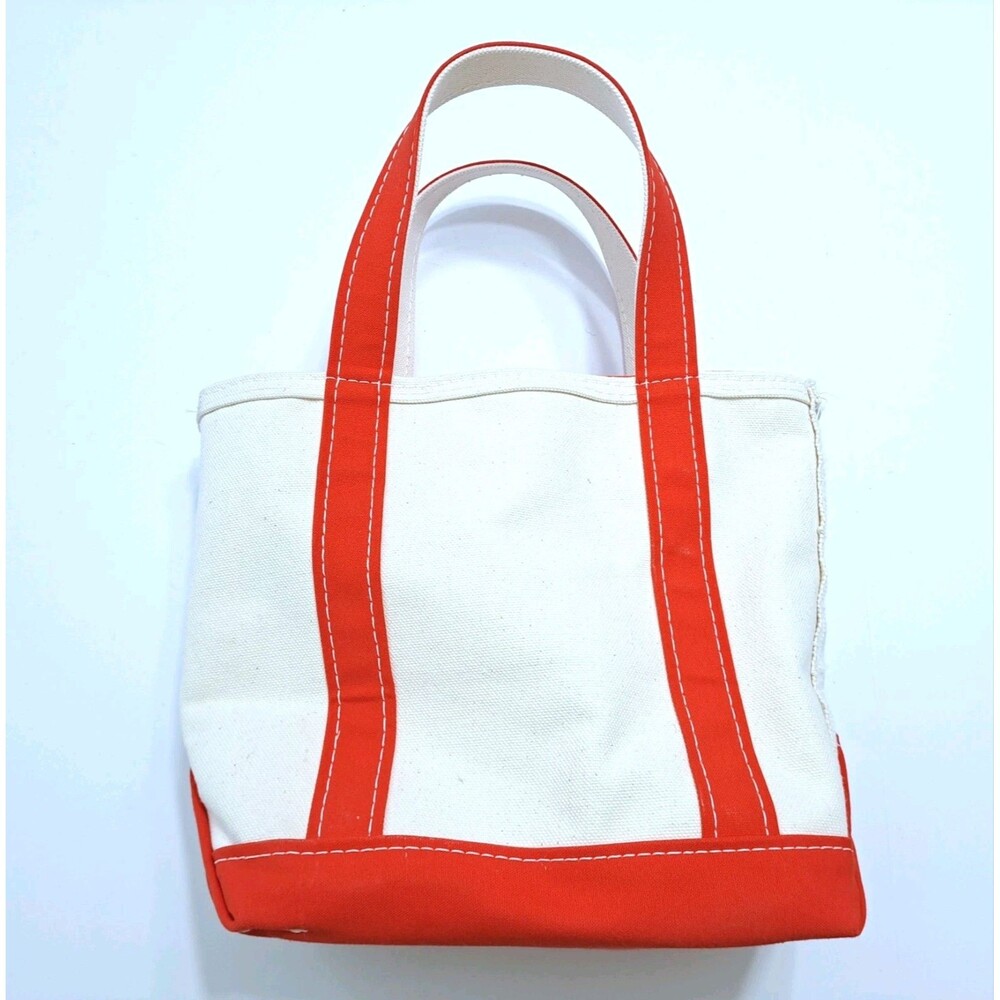 LL Bean Small Boat Tote Bag Red Canvas 12x10x6 Zipper Zip 112643
